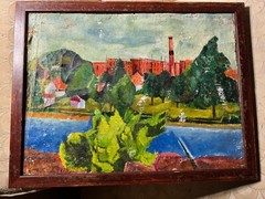 Wesley Lea (1914 – 1981) „River Landscape Scene“ Oil Painting – Framed