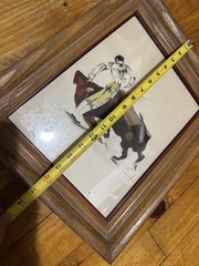 VTG MCM SIGNED ORIGINAL MATADOR BULL FIGHTING PAINTING by ARTIST CALINDOR MEXICO