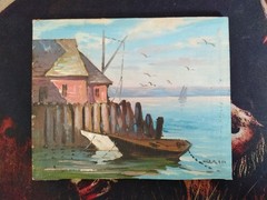 Vintage Original Painting Irene Stry Seascape 5in x 6in
