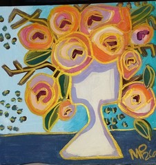 Orange Sherbert Poppies, 12×12 original acrylic painting