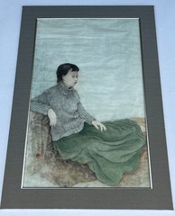 Chinese „A Seated Woman“ Ink and Watercolor Painting Contemporary Art on Paper