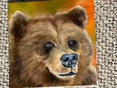 Hand Painted Bear Face Square Glazed Wall Decor