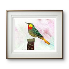 Colorful Bird Perched Whimsical Modern Acrylic Painting on 11×14 Canvas