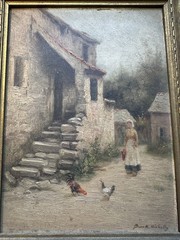 Burr H Nicholls Oil On Board French Farmhouse Painting Old Frame Gallery Label