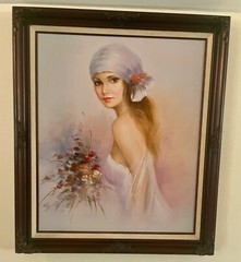 Original Oil Painting Young Lady on Canvas Signed 29 x 25