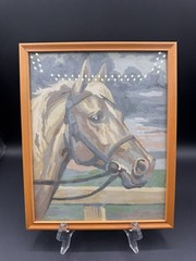 Vintage Horse Paint By Number Framed Wall Art Pastel Equestrian Western Folk Art
