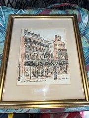 Rare MCM Print Donabeth Jones- “the Royal Sonesta On Bourbon Street” Gold Frame