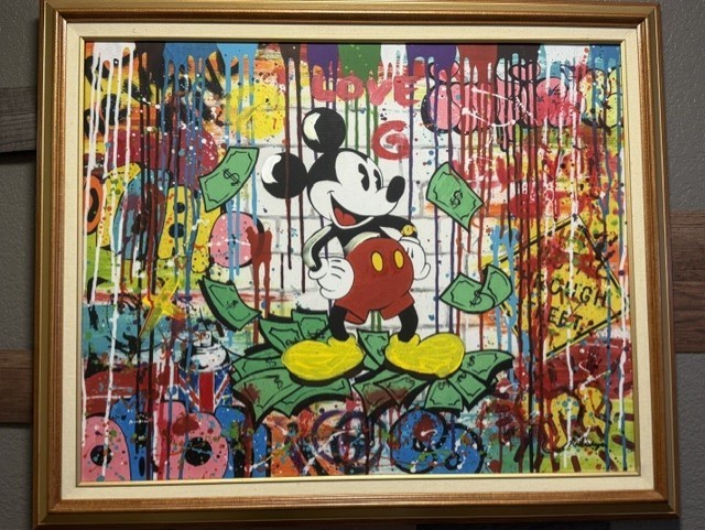 Nastya Rovenskaya- Hand Signed Original Acrylic on Canvas „Mickey Mouse Money“