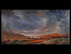 Original Painting Stormy Red Orange Abstract Canyon Landscape Art 24” Signed