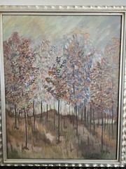 VINTAGE Oil Painting Autumn Trees Woods Framed Signed L.Thomson 74