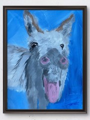 Gray And White Donkey On Blue Acrylic Expressionist Original Art 14×11 Canvas