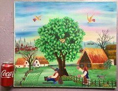 Cheerful Naïf – Primitive painting by S. Popovski of Eastern European Village.