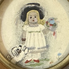 Marianna Marian Foster Curtis Mini Paintings Girl Boy Framed Art Round Wood 5”