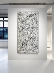 Pollock Style Abstract Painting Black White Silver Drip Expressionist Art