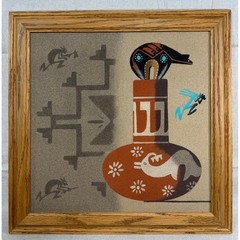 E Tyler Pottery w Bear Sand Art Painting Framed Southwestern Kokopelli 16×16