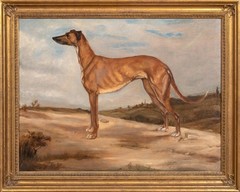 Large 19th Century Portrait of A Greyhound Dog – Lilian Cheviot (1876-1936)