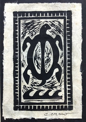 Hawaiian Sea Turtle by Carla Crow Block Print on Mulberry Bark Paper Hana Maui