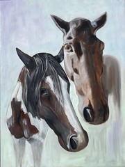 Oil Painting Original Canvas Animals Horses Nature Realistic Farm Impressionism
