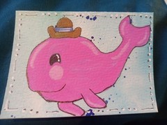 ACEO ATC Pepto Pink Whale acrylic painting new 3.5″ x 2.5″ myfancy
