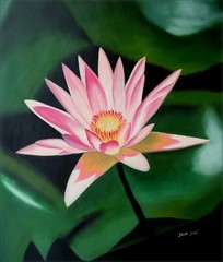 Clearance Sale Item! Single Pink Lotus Quality Hand Painted Oil Painting 20x24in
