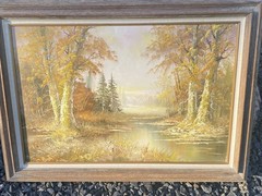 Stunning Alfred Withers C. (1856-1932) Autumn Scenic Landscape Oil Canvas 44×32