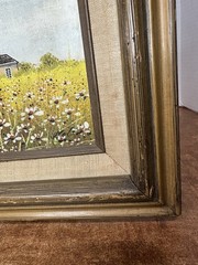 Fields Of Flowers W Barn Original Oil Painting Signed Molina 11×17 Primitive Art