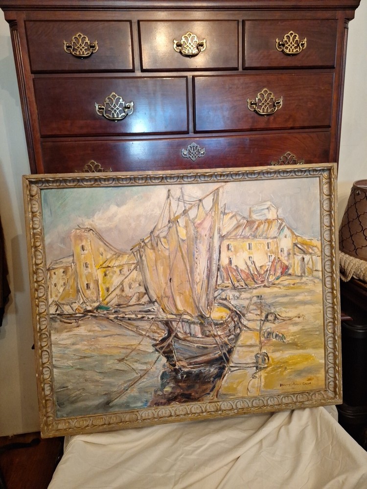 Reduced- Vintage Oil Painting by HORACE JAMES GAINE 33 1/2 × 27 1/2 Inches