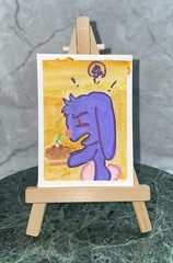 ACEO Original Rabbit Bunny Cake Cartoon Character Acrylic Marker 2.5 x3.5 H.Frey