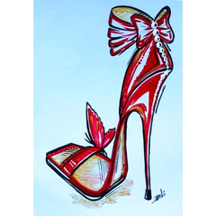 ACEO Original RED Ladies Shoes Anime Acrylic Pop Art Card Hand Painting NEW OOAK