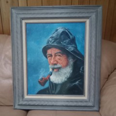 Old Sea Fisherman Smoking Pipe Oil Painting – From Lahaina, Hawaii 1976