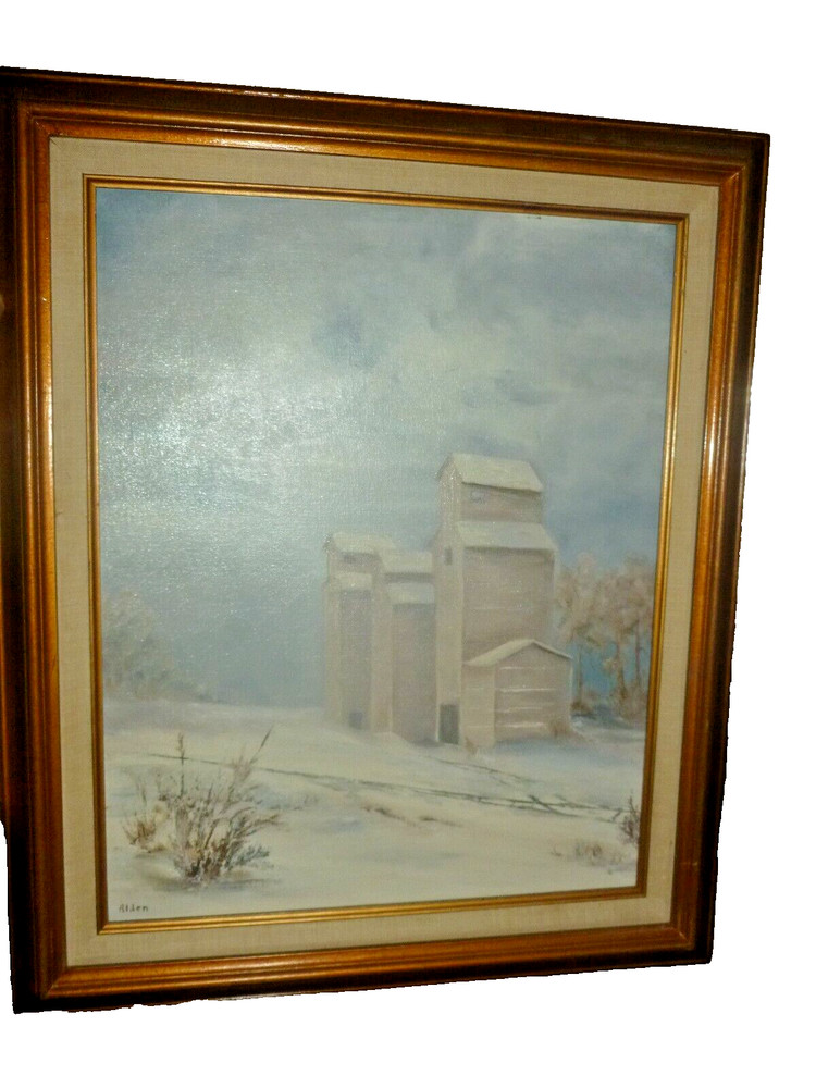 Canvas Oil ON BOARD Painting 1977 Alden „Waiting“ USA Artist Midwest 15×19″