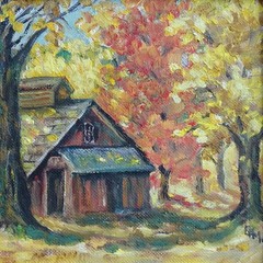 1975 Miniature Autumn Landscape Oil Painting Sugar House Framed Signed 8.5×6.5