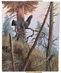 Heinz Roder Auerhahn Forest Landscape Oil on Canvas Signed Large Painting