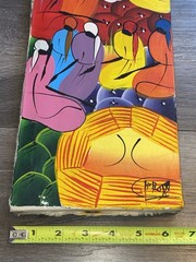VTG Caribbean Vertical Painting Art Colorful Female Figures Haitian Signed 30″ T