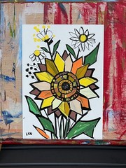 Laeknapes 7X10 Original Sunflower Floral Abstract Paper Painting Wall Decor