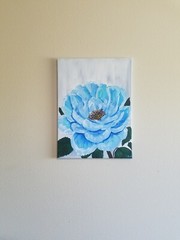 Handmade acrylic painting flowers wood frame Decor Art 16x12in Canvas