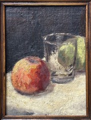 Small Original Antique Impressionist 1900’s Oil Painting Glass & Apples, Framed