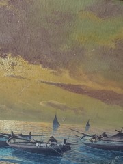 Antique Oil on Canvas Nautical Seascape Fishing Boats OLD Impressionist