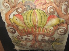 Pair framed Swedish Dalmålning painting on leather flowers tulip rose 14×30″