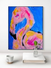 Flamingo 11×14 Canvas Original Artwork Abstract Decor Fine Art Expressionist