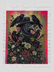 Original Oil Painting- Plague Doctor Horror Fantasy Floral Art- By Clowndrxp