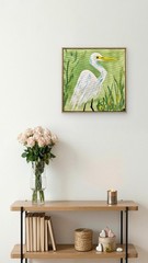 RiverRunArt Original Coastal Bird 12×12 Acrylic Art Sage Green Wall Art Canvas