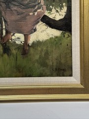 Charles Fries Painting Portrait His Daughter Landscape 1895 Antique 19th Century