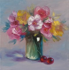 Colorful Floral Bouquet Original Oil Painting Impressionist Still Life Wall Art