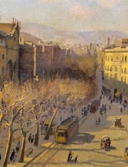 Spanish Impressionist Street Scene Of Barcelona City Landscape 1942 Oil Painting