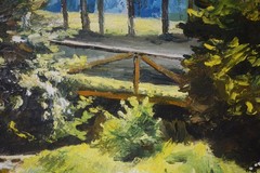 ORIGINAL PALETTE KNIFE OIL PAINTING 19.5″X25.5″ „FOREST CREEK‘