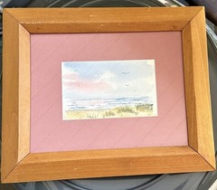 Watercolor Painting Pink Morning at the Beach Matted Framed Mary Cleveland NC