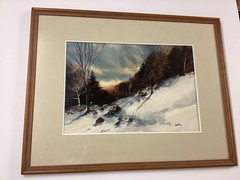 Dennis Fringe Winter Sunset Landscape Watercolor Well Framed