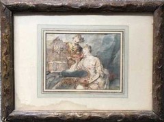 Francois Boucher (Attributed) Watercolor W/ Period Frame18th Century