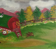 Gypsy Caravan Traveler, Original Acrylic On Canvas Painting 5″ x 7″ by Jayne